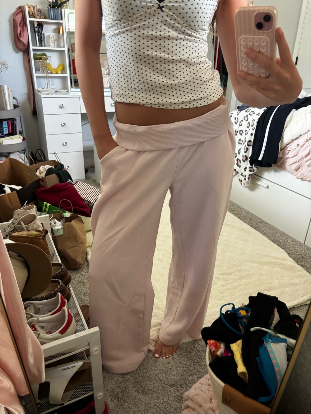 aerie Wide Leg Lounge Pants in Light Pink